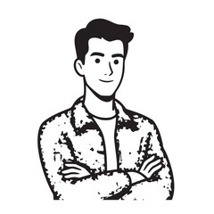 Handsome Man Black and White Illustration Vector Image Male Portrait Fashion Sketch Line Art Design	