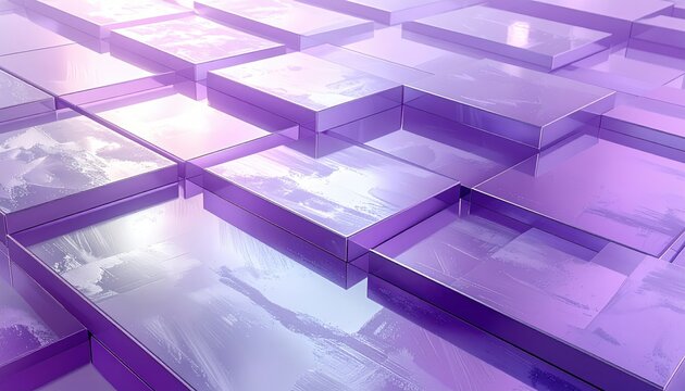 A captivating display of layered, purple, geometric shapes featuring abstract designs within each block.