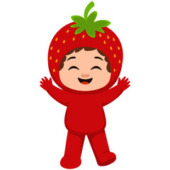 Cartoon of Child Wearing Strawberry Costume