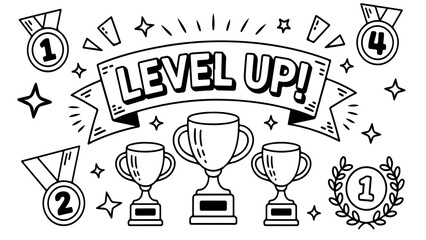 Level Up! Achievement Graphics: Awards, Trophies, Medals, and Winning Design Elements