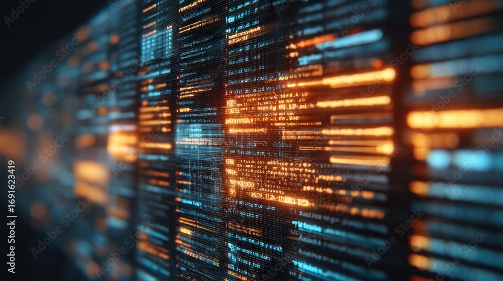 Poster abstract data flow with neon light patterns and digital grid for technology background in modern dig
