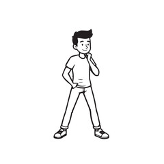 Handsome Man Black and White Illustration Vector Image Male Portrait Fashion Sketch Line Art Design	