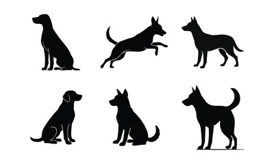 Dog silhouettes vector illustration set of dogs in black outline design