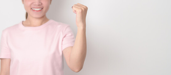 Adult woman with pink Shirt for Pink October Breast Cancer Awareness month, May Women Health, women...