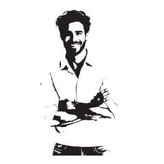 Handsome Man Black and White Illustration Vector Image Male Portrait Fashion Sketch Line Art Design	
