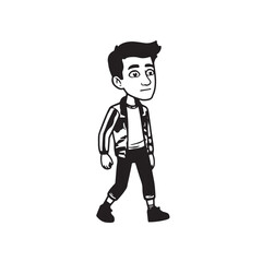 Handsome Man Black and White Illustration Vector Image Male Portrait Fashion Sketch Line Art Design	