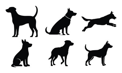 Black silhouettes of dogs vector illustration set