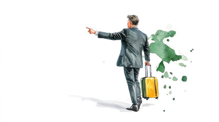 Green watercolor painting of professional manager pointing away
