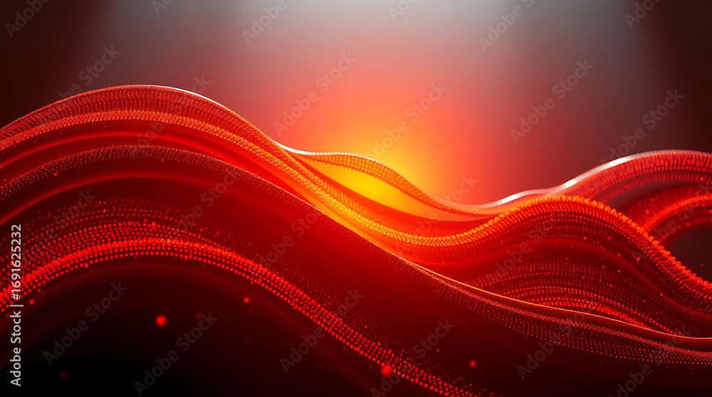 Poster abstract red wave background with glowing particles flowing, elegant and modern design for presentat