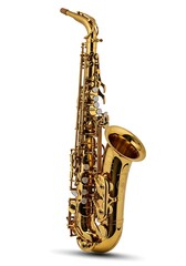 Polished gold saxophone, showcasing intricate details and a gleaming finish.