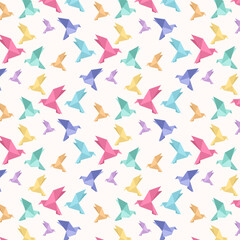 Pattern of Colorful Origami Birds in Geometric Paper Fold Style