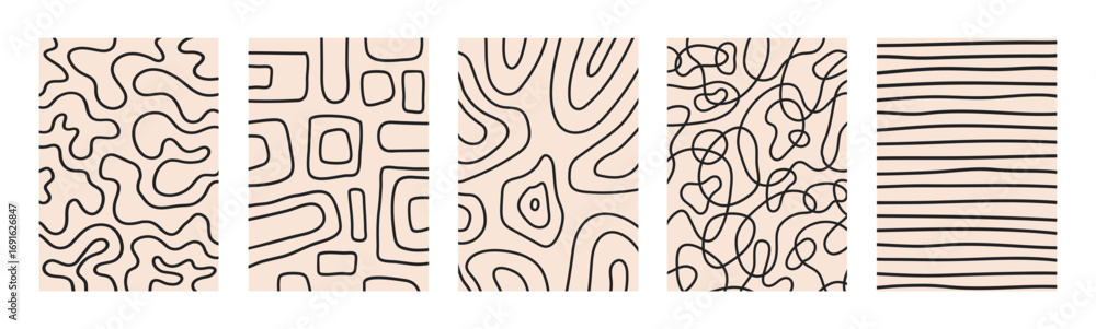 Poster abstract set vertical creative backgrounds with dynamic linear waves. trendy vector illustration in 