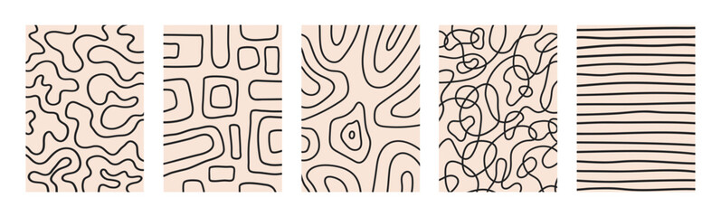 Abstract set vertical creative backgrounds with dynamic linear waves. Trendy vector illustration in style retro 70s, 80s 