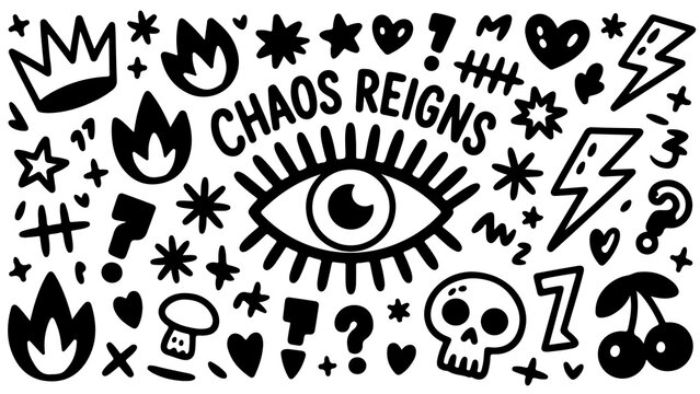 Chaos Reigns: Black and White Doodle Pattern - Powered by Adobe