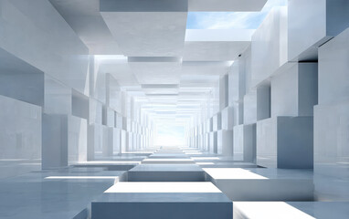 Obraz premium A Futuristic White Geometric Structure with Bright Light at the End