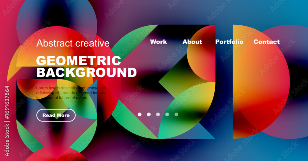 Poster vibrant abstract design. geometric shapes overlap, creating colorful fluid background. website heade