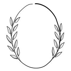 Oval botanical frame Autumn Leaf Line Art Clipart Hand Drawn Black and White Leaf Outline Illustration Fall Foliage Transparent Background for Stickers Journals Scrapbooking Craft printable