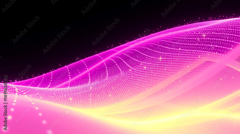 Aufkleber abstract pink and yellow wave background with glowing particles, creating a dynamic and modern desig