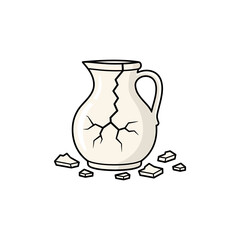 Isolated sketch of a ceramic milk pitcher with a handle
