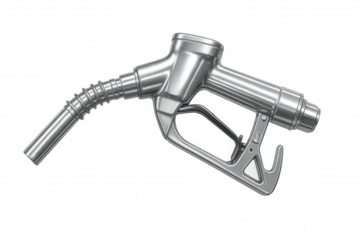 Chrome fuel nozzle isolated on transparent background, ready for refueling vehicles at gas station