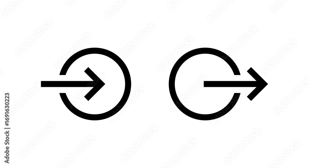 Poster login and logout icon. enter and exit symbol. arrow in circle for user account access
