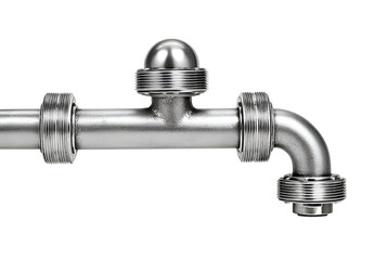 A close-up view of a metallic pipe structure with threaded connectors, showcasing industrial design and engineering details.