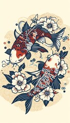 Eternal Flow - Koi Harmony in Japanese Vector Elegance
