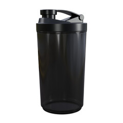 Modern 3D render of a semi-transparent black gym water bottle with realistic plastic texture.