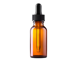 An amber glass dropper bottle with a black dropper cap, perfect for essential oils or serums.