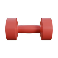 A realistic 3D render of a red dumbbell with smooth, glossy finish and precise detailing.