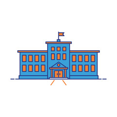 Fototapeta premium Vector illustration of a city street with a majestic school building icon