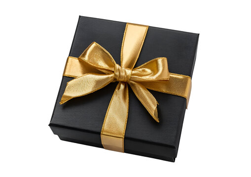 Elegant black gift box adorned with a shiny gold ribbon, perfect for special occasions and celebrations.