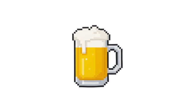 Pixelated Beer Mug with Frothy Head, Digital Art Style Illustration