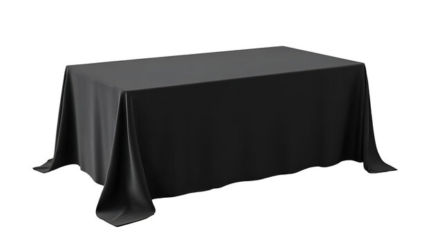A sleek black table draped elegantly, perfect for various events and gatherings, adding a touch of sophistication to any setting.