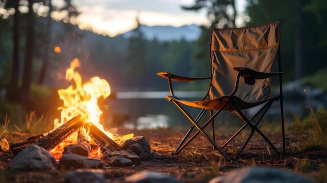 Campfire evening by a lake