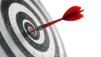 A red dart hitting the bullseye of a target, symbolizing success and achievement in goals and objectives.