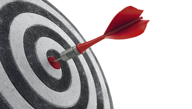 A close-up image of a dart hitting the bullseye, symbolizing achievement and success in business goals and strategies.