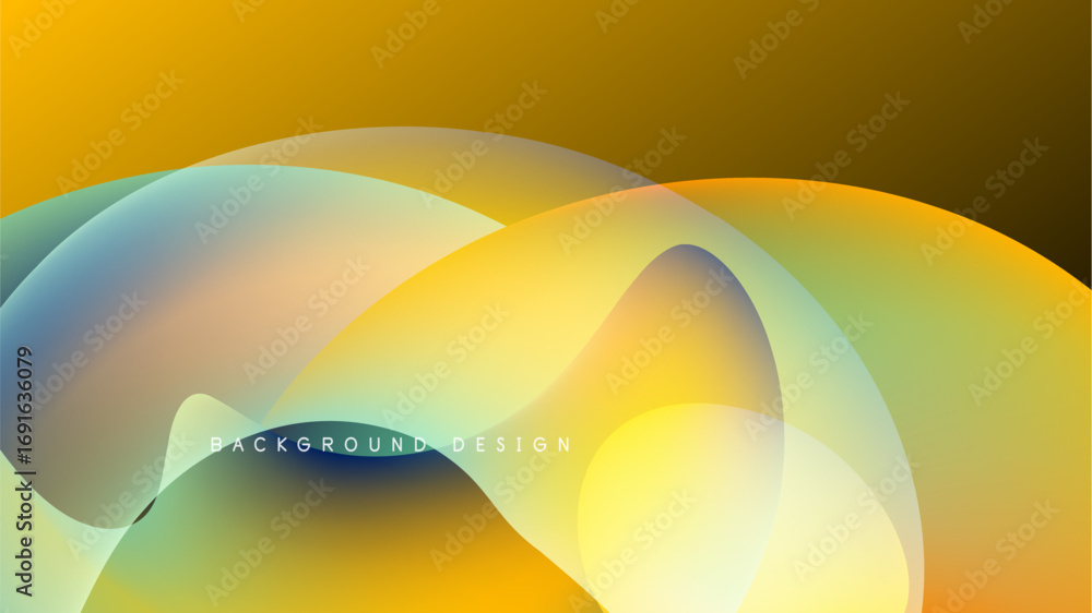 Poster abstract flowing shapes, warm colors dominate design. gradient blends create smooth transitions, mod