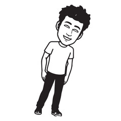 Obraz premium Handsome Man Black and White Illustration Vector Image Male Portrait Fashion Sketch Line Art Design 