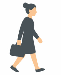Fototapeta premium Stylized flat vector illustration of a businesswoman walking with a briefcase, representing a professional career and daily commute