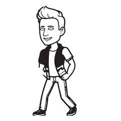 Handsome Man Black and White Illustration Vector Image Male Portrait Fashion Sketch Line Art Design	
