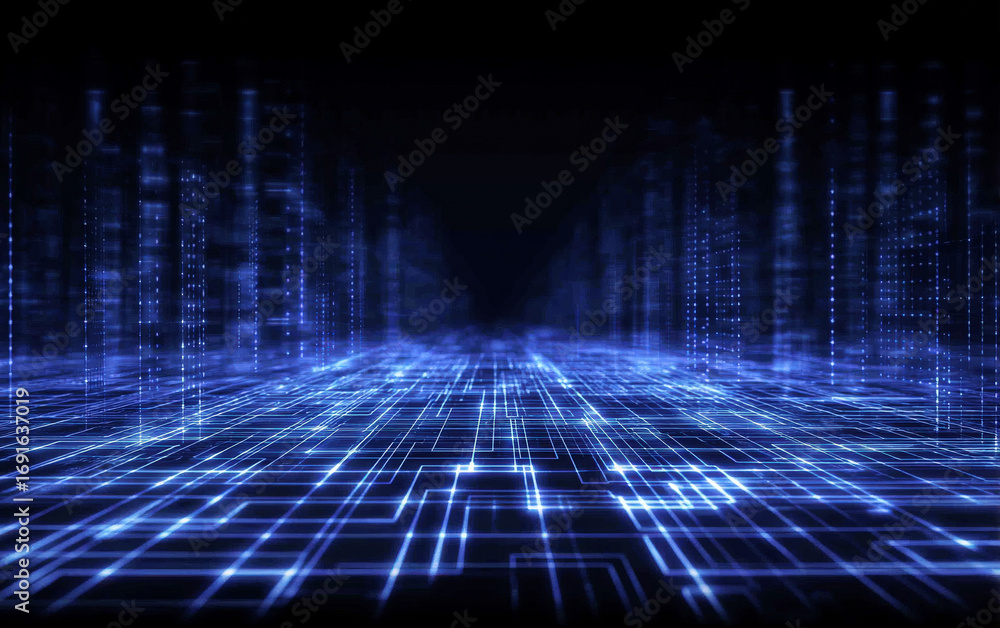 Aufkleber abstract digital network lines and patterns in a futuristic scene