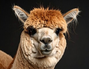 Obraz premium Close-up of an alpaca's face. Fluffy brown hair