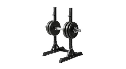 Fototapeta premium Sturdy Black Weightlifting Rack with Barbell and Weights