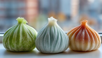 Obraz premium Colorful steamed buns in a row
