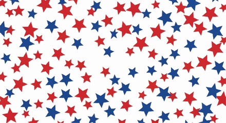 A vibrant pattern of scattered red and blue stars on a clean white background, creating a festive and patriotic design.