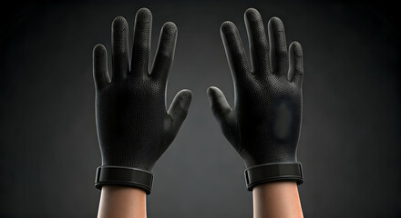 Pair of Textured Black Gloves on a Dark Background, Ready for Action or Protection
