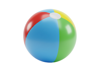 Vibrant beach ball with red, blue, green, and yellow panels, featuring a white valve