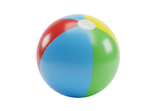 Vibrant beach ball with red, blue, green, and yellow panels, featuring a white valve - Powered by Adobe