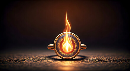 Mystical Ring with Fiery Core, Symbolizing Power, Magic, and Inner Strength